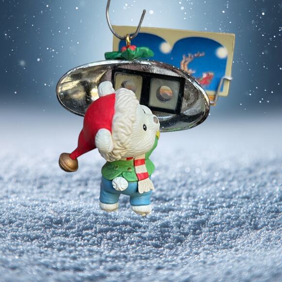 Vtg. 1993 Enesco "Seeing is Believing" Bear with View Toy Christmas Ornament - Picture 3 of 12
